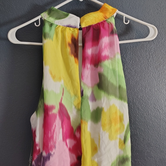 Donna Ricco Colorful Floral High Neck Line Sleeveless Tiered Maxi Dress - Picture 7 of 14